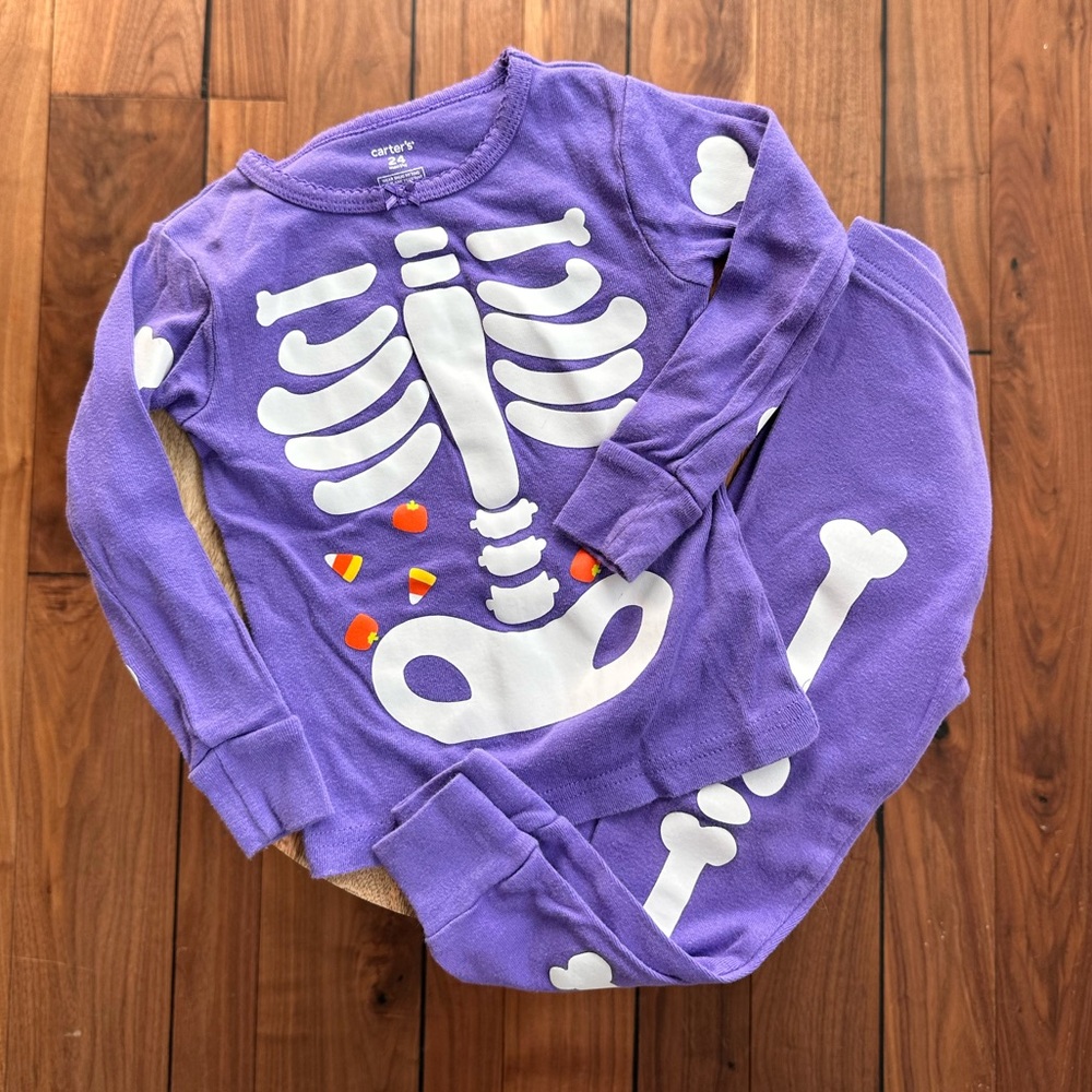 Carters Halloween Skeleton Bones Purple Pajama Set sz: 24M